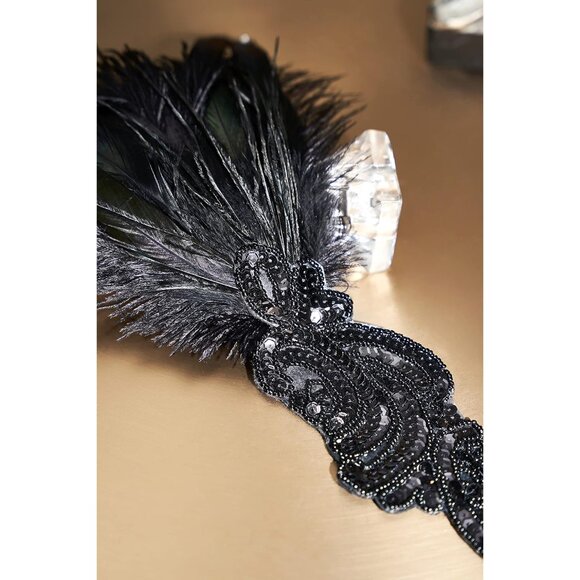 1920s Flapper Headband Faux Feathers Rhinestones Gatsby Party Accessory - Picture 3 of 6